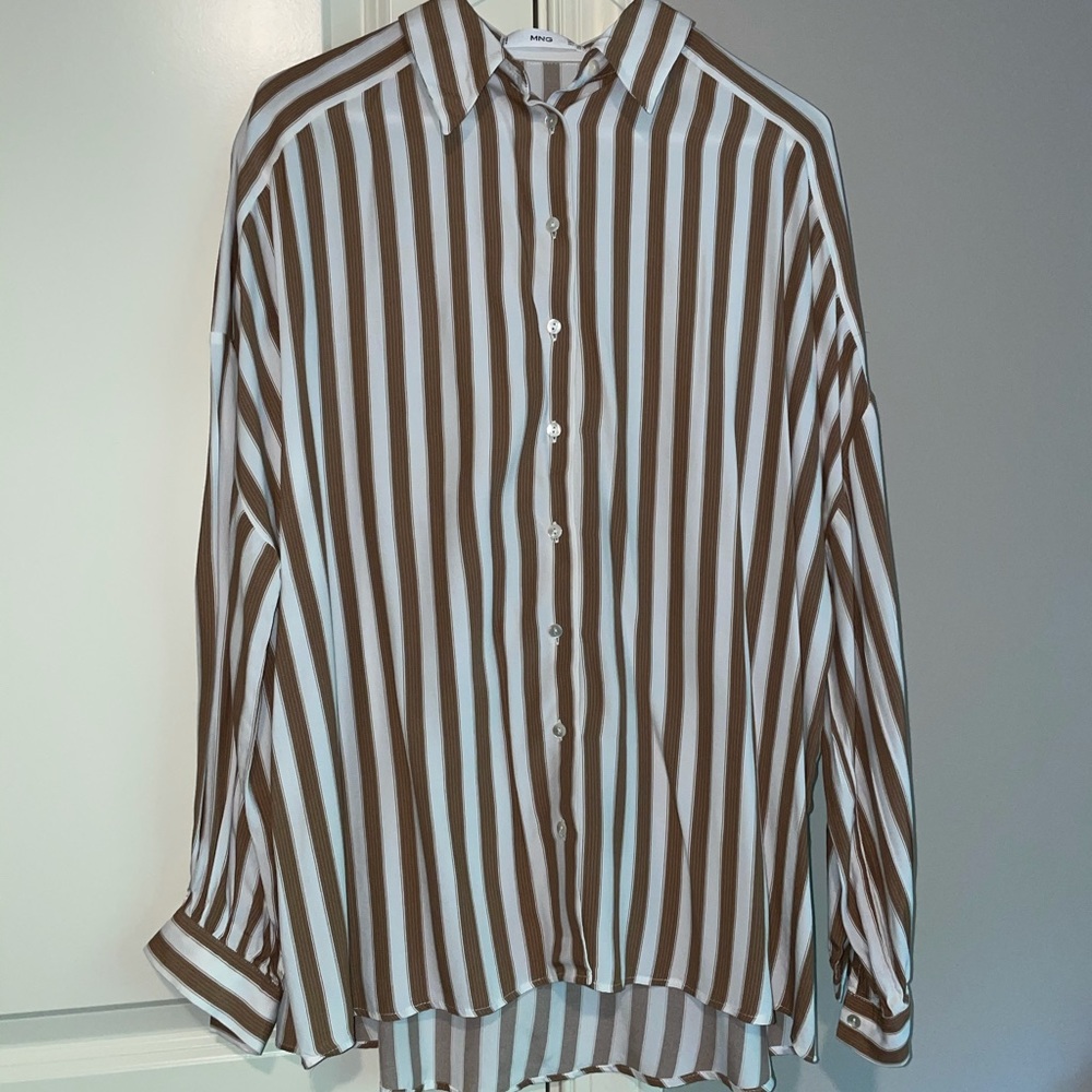 Brown & White Button Down Top